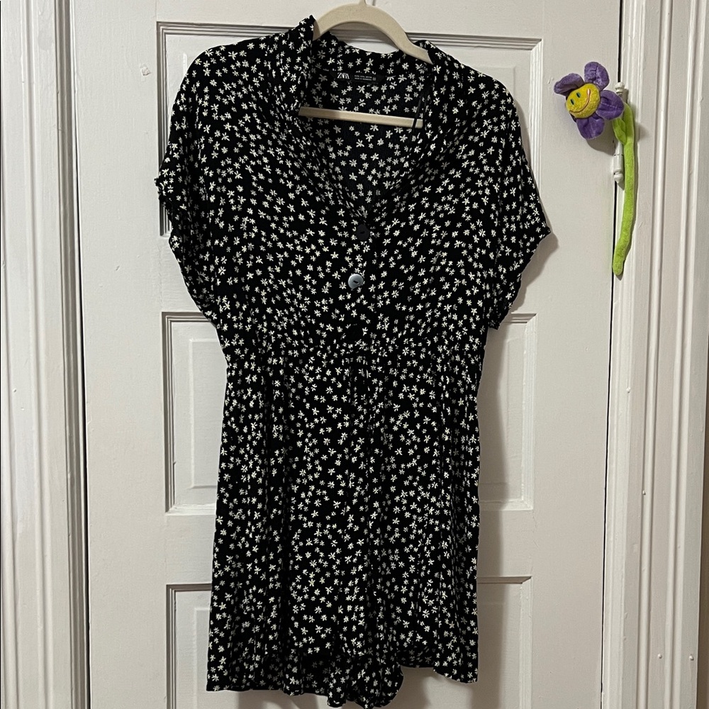 Floral Black and White Women's Romper